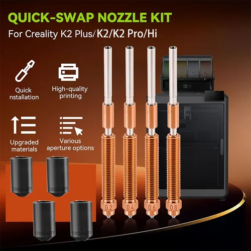 Imagen 2 del producto Creality ""Unicorn"" K2 Plus/K2/ K2 Pro/Hi Combo Kit de boquillas de intercambio rápido 0,2/0,4/0,6/0,8 mm con herramienta Boquilla integrada totalmente metálica