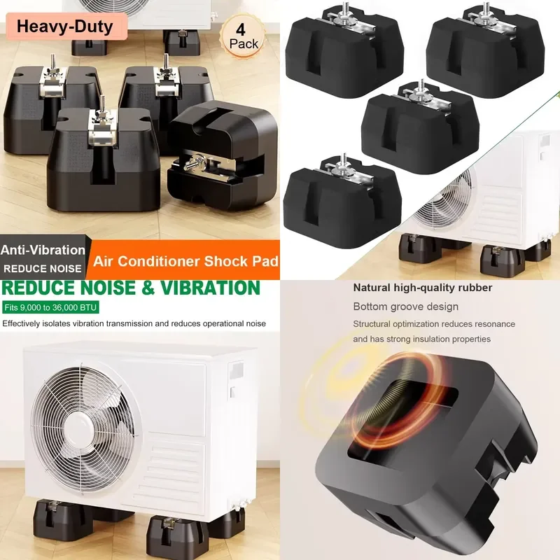 4 Pack Floor Mount Base Kit Anti-Vibration Heavy-Duty Rubber Feet for Mini Split Air Conditioner Condensers & Heat Pump
