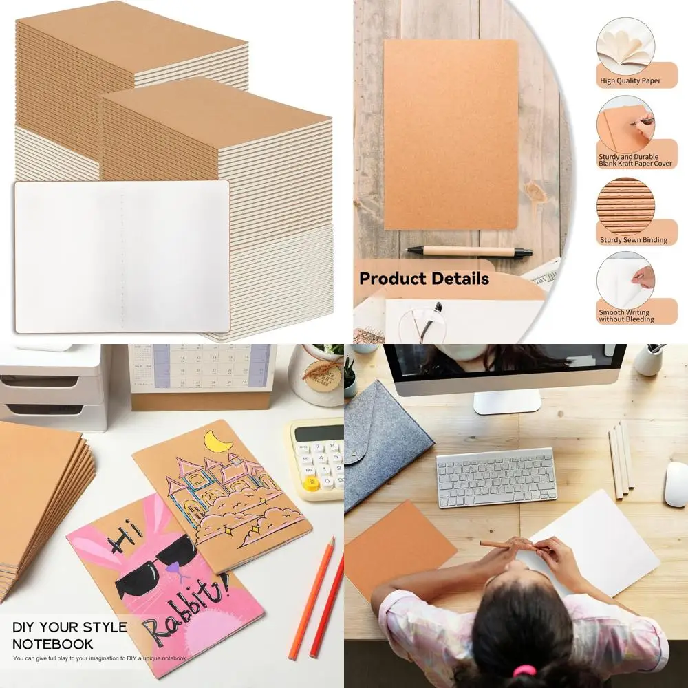 

A5 Kraft Notebook Set: 100 Pack, 8.3x5.5, 60-Page Unlined Journals for Travel, School, or Gifts