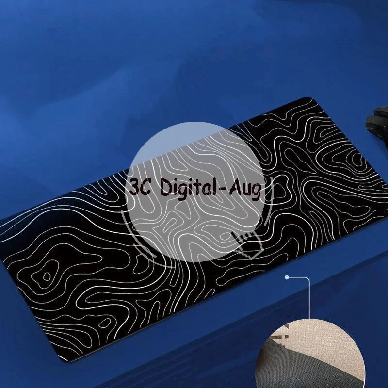 Large Topographic Gaming Mouse Pad Non-Slip Extended Keyboard Mat Black White Ideal Gift for PC Gamer Friends