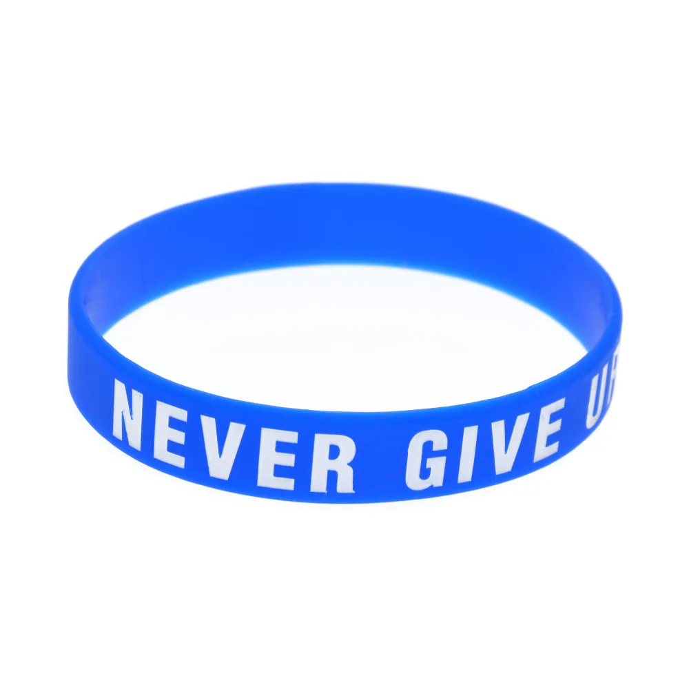 50 Pcs Never Give Up Silicone Rubber Wristband Motivational Bangle Adult Size