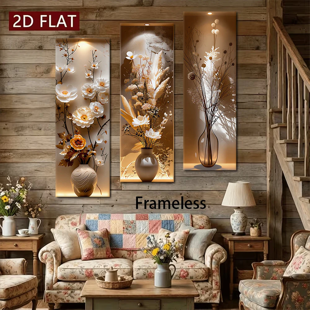 1 set of triple wall stickers modern minimalist living room sofa background wall flower entrance corridor self-adhesive mural 2D