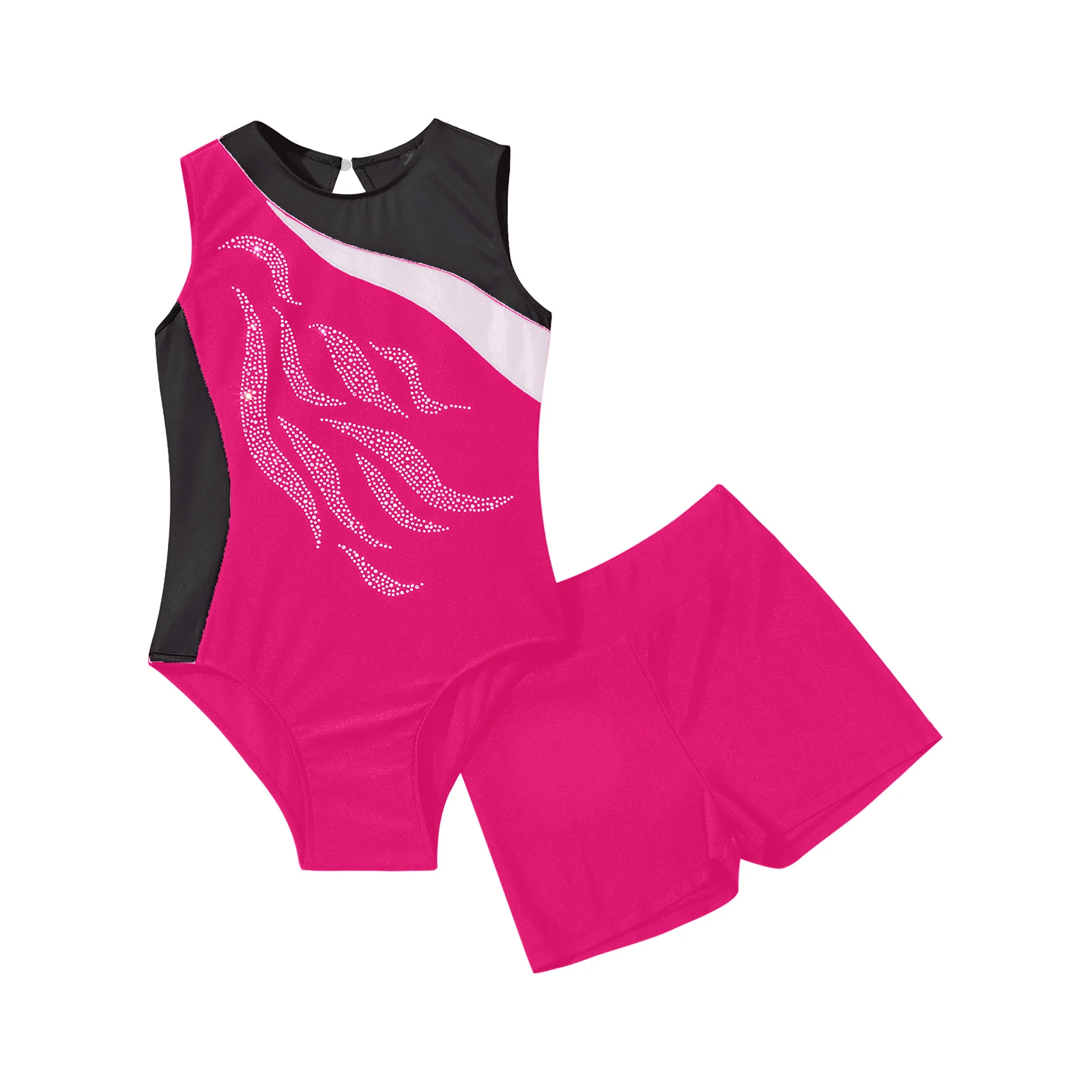 Kids Girls Sports Gymnastics Workout Outfit Leotard with Shorts Ballet Dance Sets Sleeveless Bodysuit with Bottoms Dance Suits