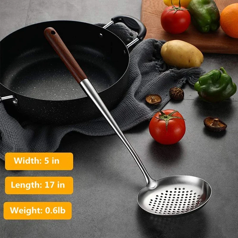 2Pcs Utensils Kitchen Wok Spatula Iron and Ladle Tool Set 17 Inches Spatula For Wok Stainless Steel Wok Spatula Kitchen Bar Tool