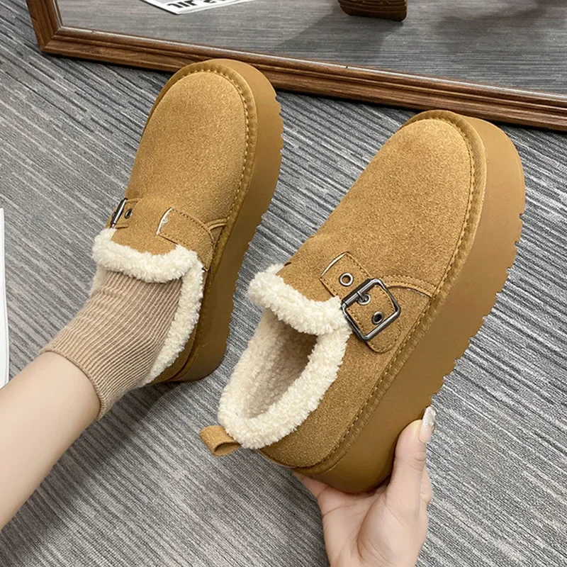 Fur Women Boots Winter Ankle Boots Hand Sewing Thread Mom Cotton Shoes for Women 2023 New Waterproof Short Snow Boot Botas Mujer