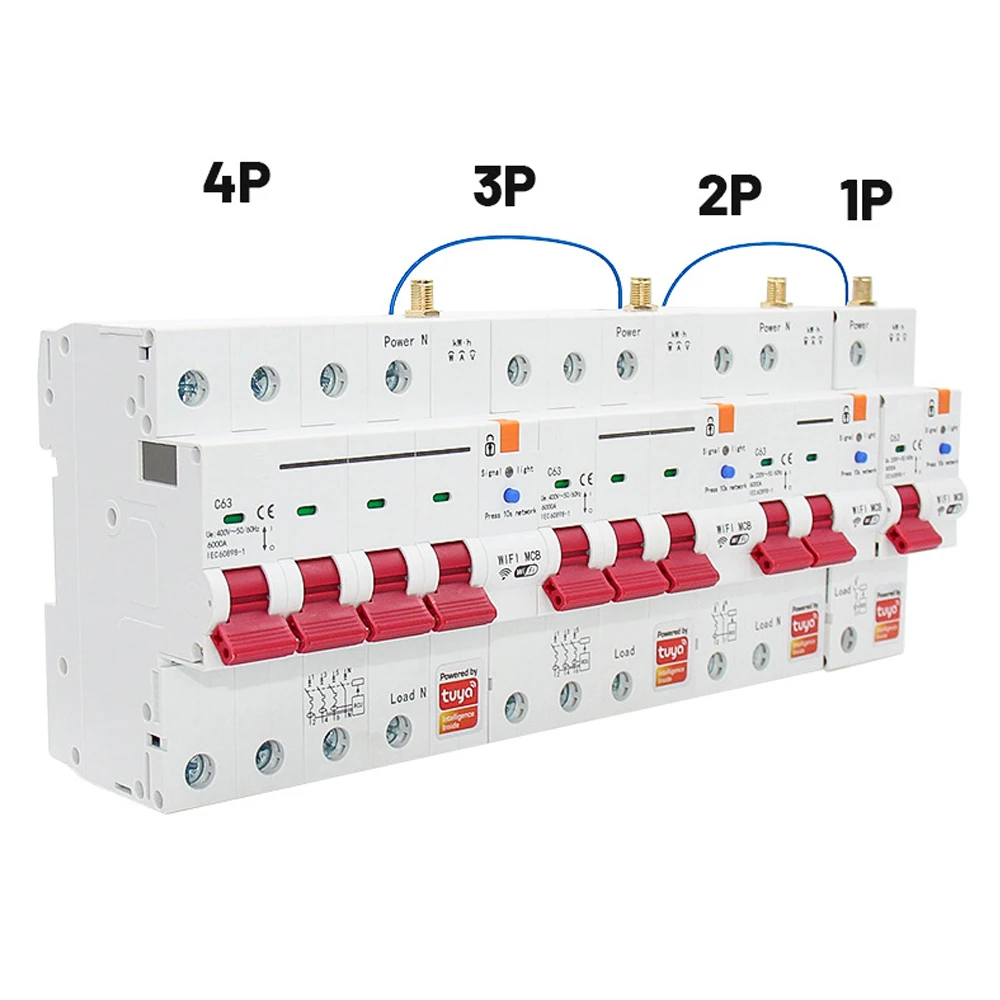 Tuya Smart WiFi+RS485  AC230V/400V Remote Control Kwh Energy Meter Voltage Current Monitor Leakage Circuit Breaker with Timer