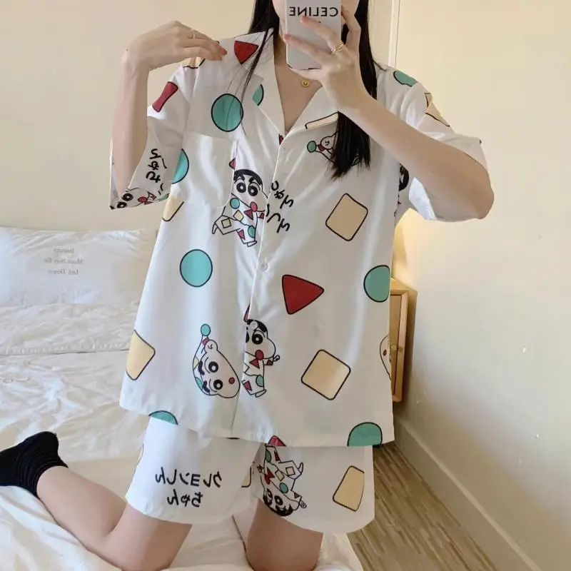 New Cartoon Kawaii Cute Crayonshin-Chan Pajamas Short Sleeved Shorts Sweet Student Leisure Anime Girl Birthday Gift For Children