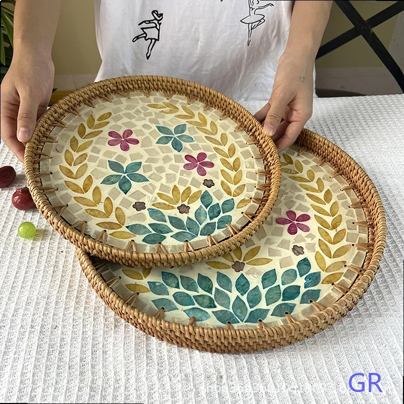 Vietnam Rattan Shell Tray Colorful Abalone Plate Nordic Creative Fruit Serving Tray