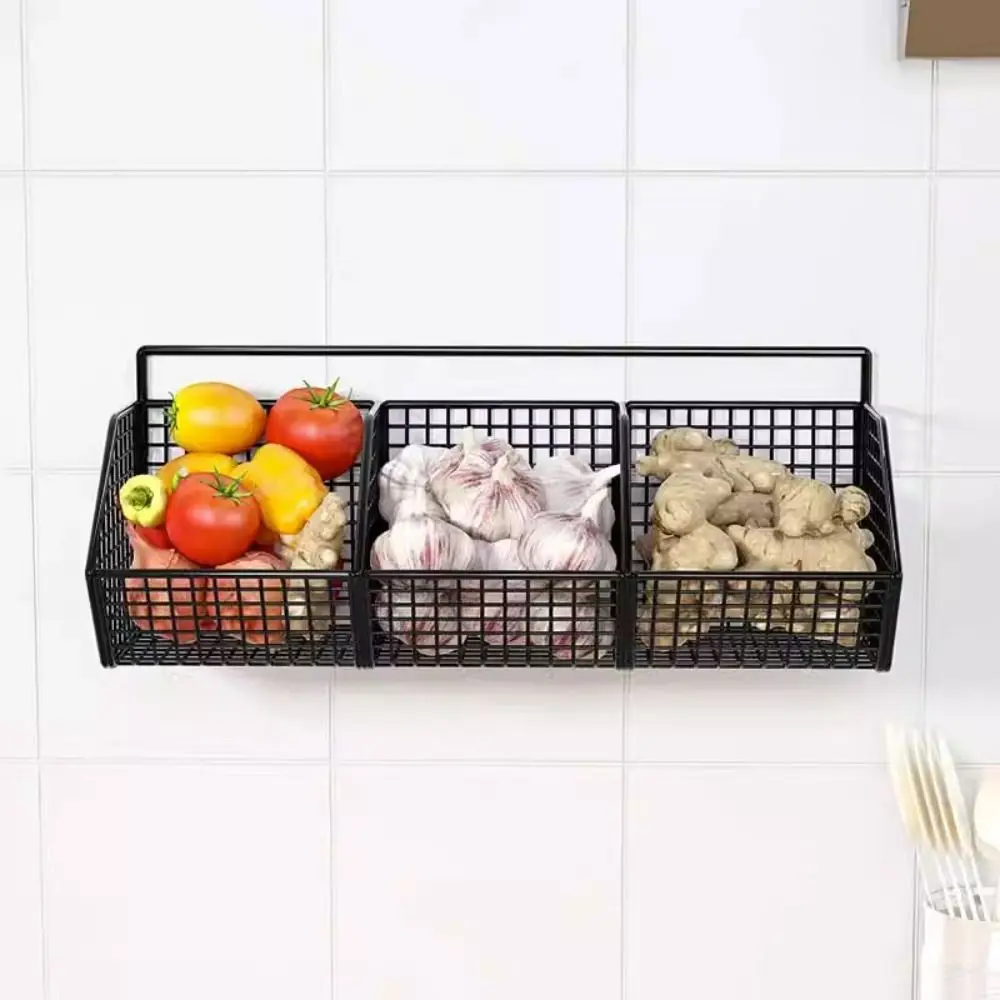 Onion Gginger Garlic Kitchen Shelf Wall Hanging Condiments Spice Vegetable Fruit Storage Rack Wall Drain Basket Punch-Free