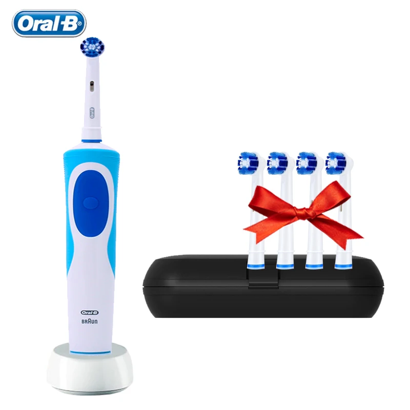 Oral-B Rechargeable Vitality Electric Toothbrush 2D Smart Rotating With Replacement Oral-B Tooth Brush Head Nozzles Travel Box