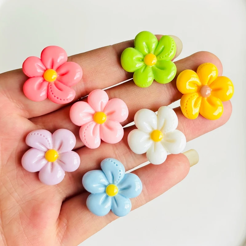 10 pieces of Kawaii five petal flower glossy flat bottom resin DIY jewelry phone case decoration accessories A153