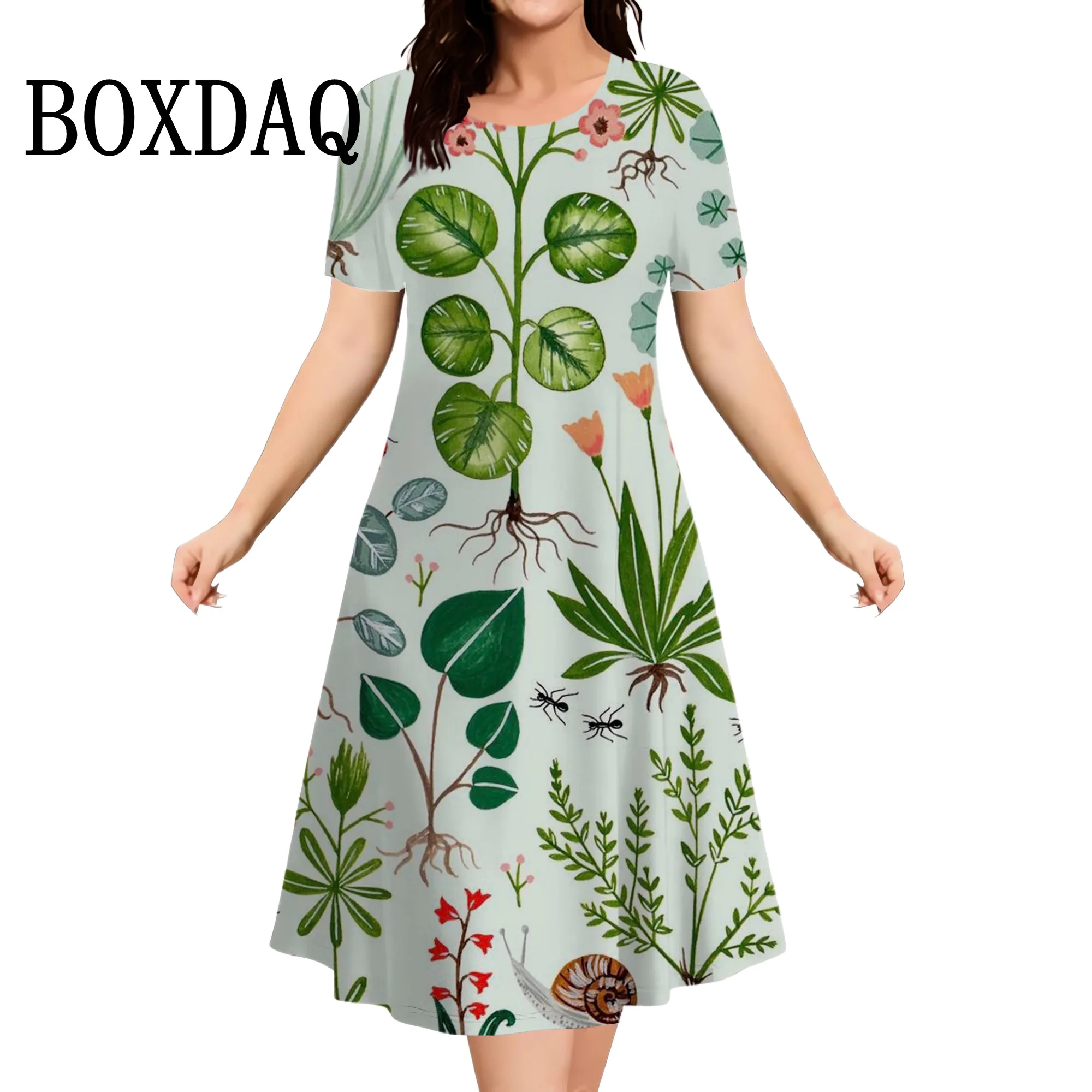 

Summer Women'S Dresses 3D Plant Flowers Printed Short Sleeve Clothing Elegant Loose A-Line Dress Ladies Plus Size Dress 8XL 9XL