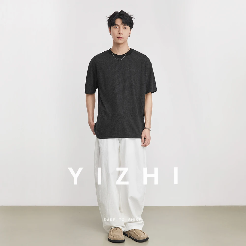 Heavy Textured Round Neck Short-sleeved T-shirt For Men 2026 Summer Simple Loose Breathable Daily Solid Color Bottoming Shirt