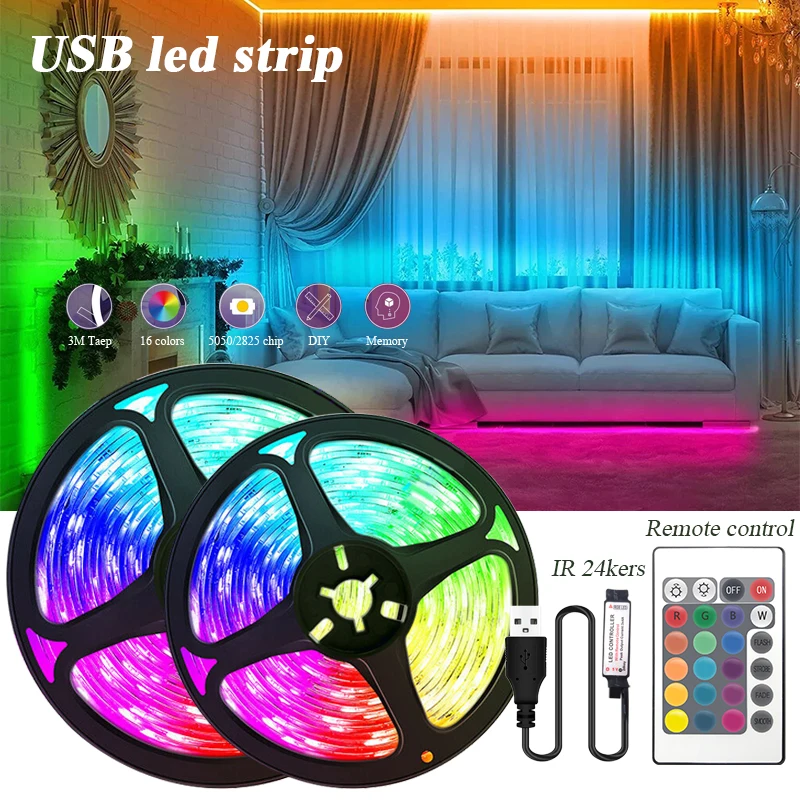 LED Strip Light บลูทูธ 24 คีย์รีโมทเทปสําหรับตกแต่งห้อง TV Backlight 3535 โคมไฟสําหรับคริสต์มาสของขวัญ 1M 2M 3M 4M 5M 10M