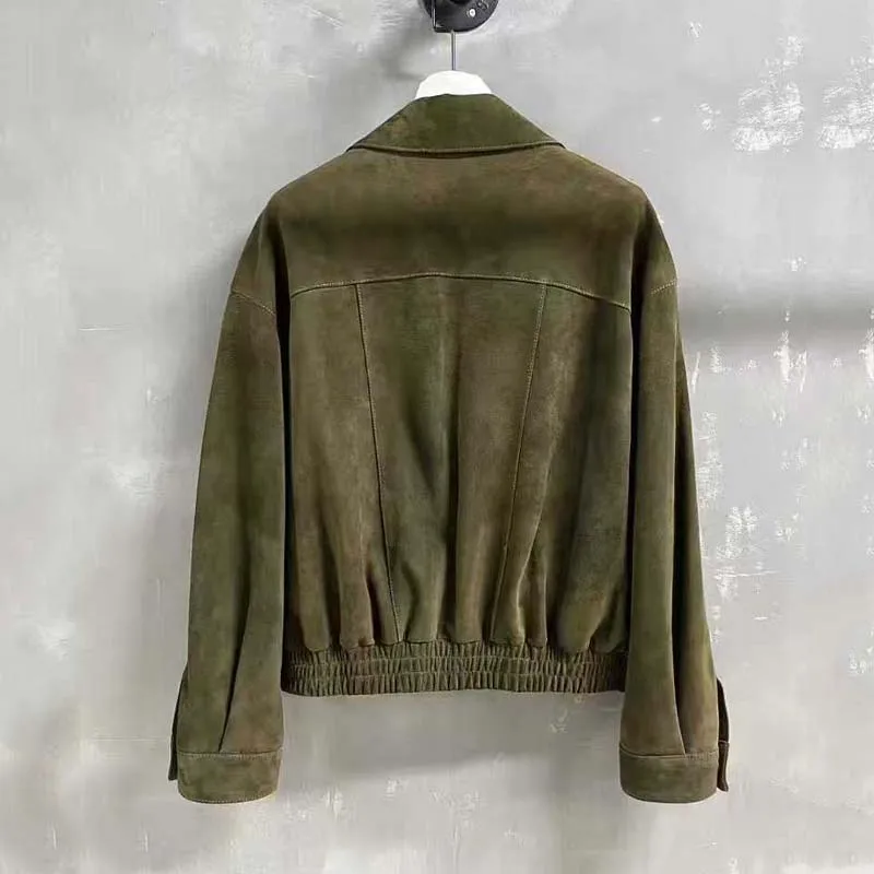 short length women coat spring autumn Velvet leather genuine jacket turn-down collar clohes new fashion