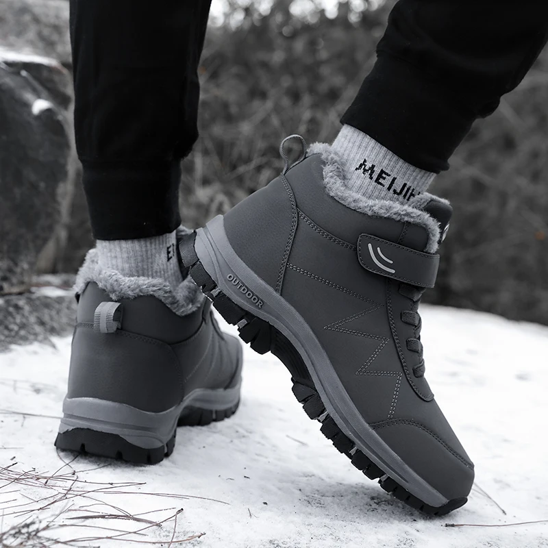 Winter Warm Men Boots With Fur Waterproof Outdoor Sneakers Classic Snow Boots for Men Winter Leather Ankle Boots Men's Shoes view 5