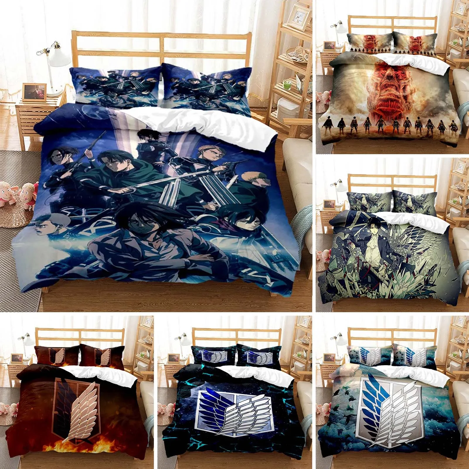 

3D Printed Attack On Titan AOT Bedding Set Anime Eren Yeager Duvet Cover Double Twin Full Queen King Adult Kids Bedclothes Quilt