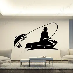 Fishing Hunting Fishing Rod Tackle Boat Wall Sticker Vinyl Art Interior Home Decor Room Car Window Decals Removable Mural A668
