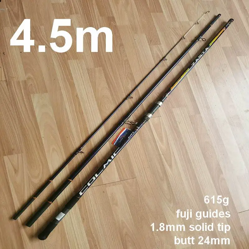 ZZ359 4.5m 615g 35# MN Fuji Guides Rings Carbonfiber SurfCasting Rod Half Solid Tip Dia. 1.8mm Butt 24mm Bait 100-250g Max. 300g