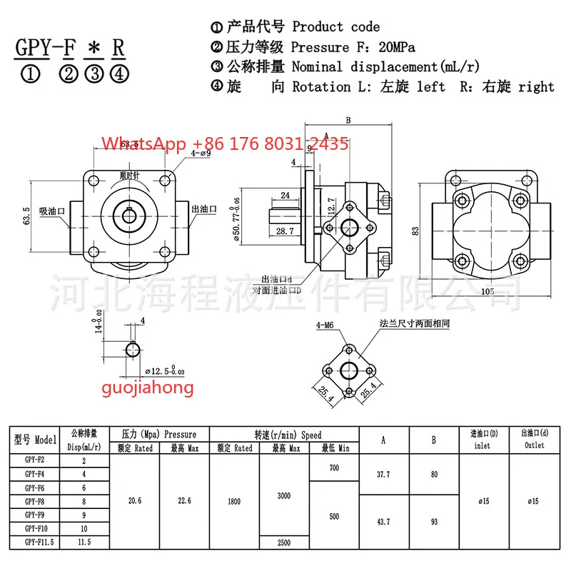 مضخة تروس GPY-F يابانية، ضوضاء منخفضة، إزاحة 2-11.5 #3