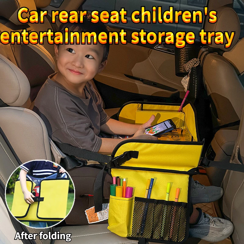 Foldable Kids Travel Tray Car Seat Activity and Play Tray Organizer for Children and Toddlers Lap Desk with Tablet Phone Holder