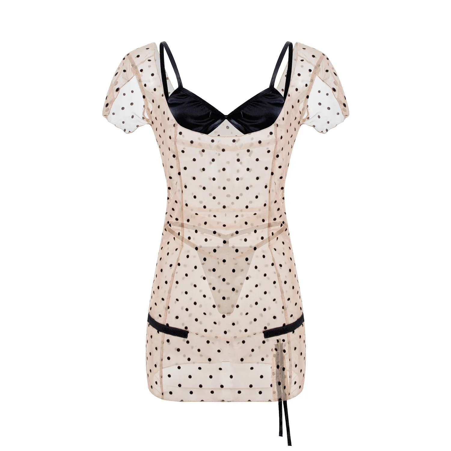 

Women's Sexy Tulle Polka Dot Slip Nightdress, Alluring Pure Desire Bodycon Skirt & Bra 2-Piece Set