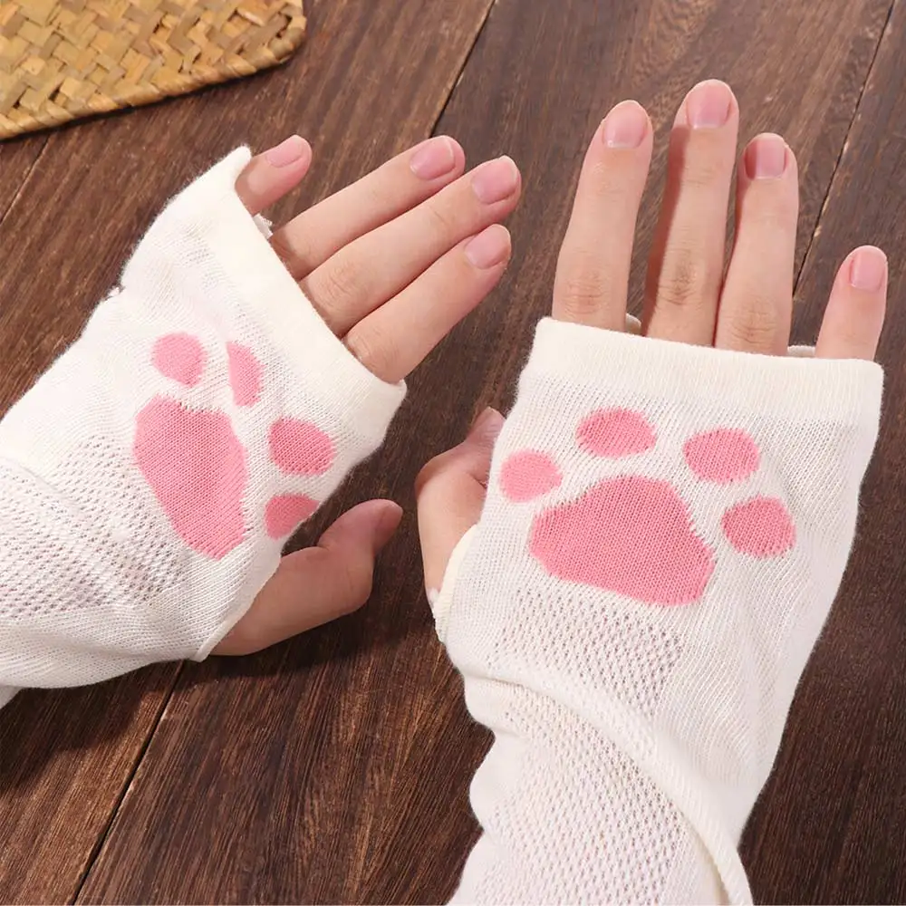 Kawaii sem dedos gatinho pata braço mangas respirável proteção uv gato garra braço capa de algodão fino gato oversleeve meninas