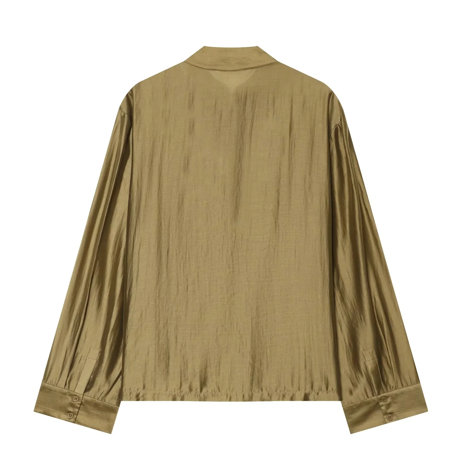 KONDALA Lässige Chic Damenbluse, einfarbig, O-Ausschnitt, einreihig, Langarm, mit Taschen, lockeres Hemd, Mode 2026 Sommerurlaub Bluse – Detail 4