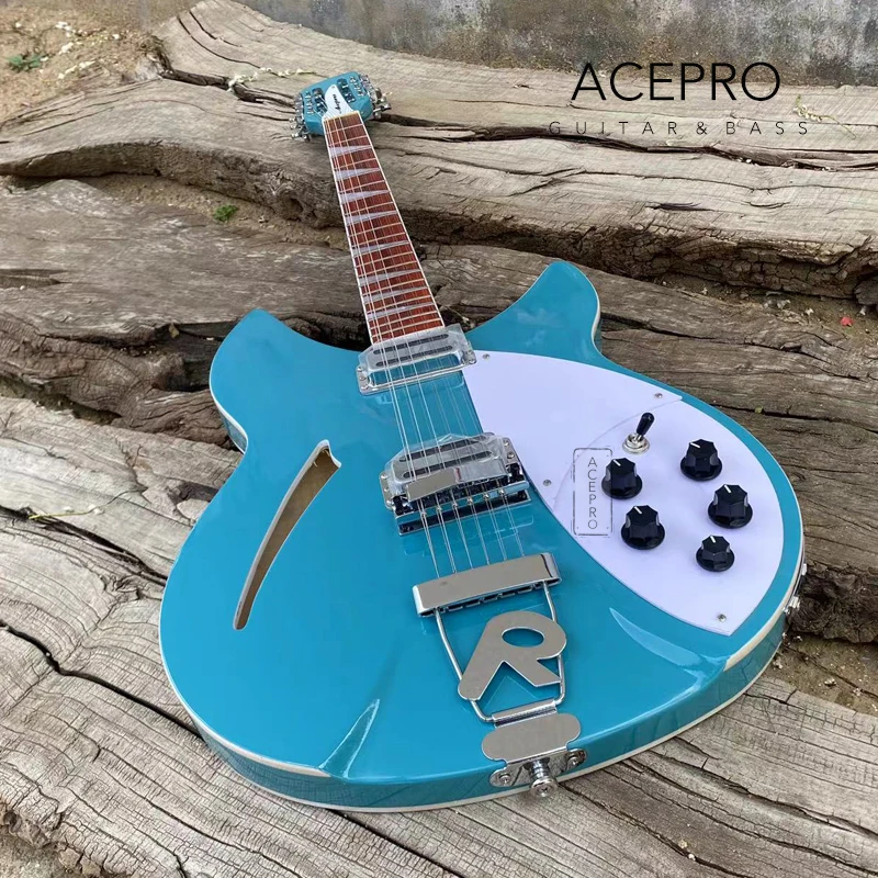 12 String Semi Hollow Body Electric Guitar Metallic Blue Color 360 Electric Guitarra Double Output Jacks