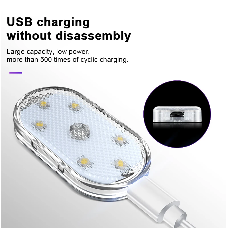 Mini Lanterna Táctil para Carro, Luz LED Recarregável via USB, Lâmpada Magnética de Leitura, Iluminação Suave para o Assoalho do Carro, Porta-Malas e Capô