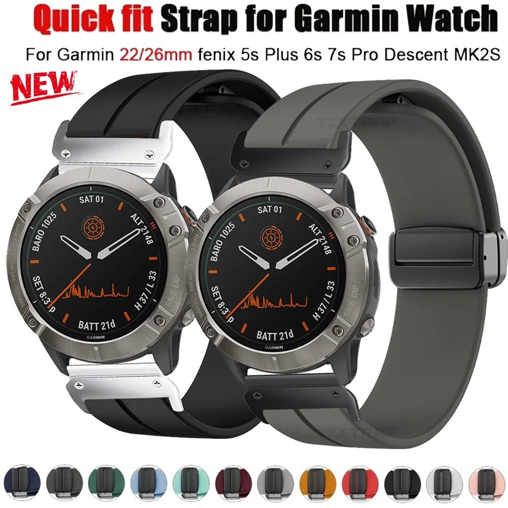 Bracelet magnétique en silicone pour montre Garmin, bracelet de sport pour Endflats, ajustement rapide 3HR, pas de lacunes, Fenix 6 6x7 7x pro 5 5x Plus 3, 22mm, 26mm