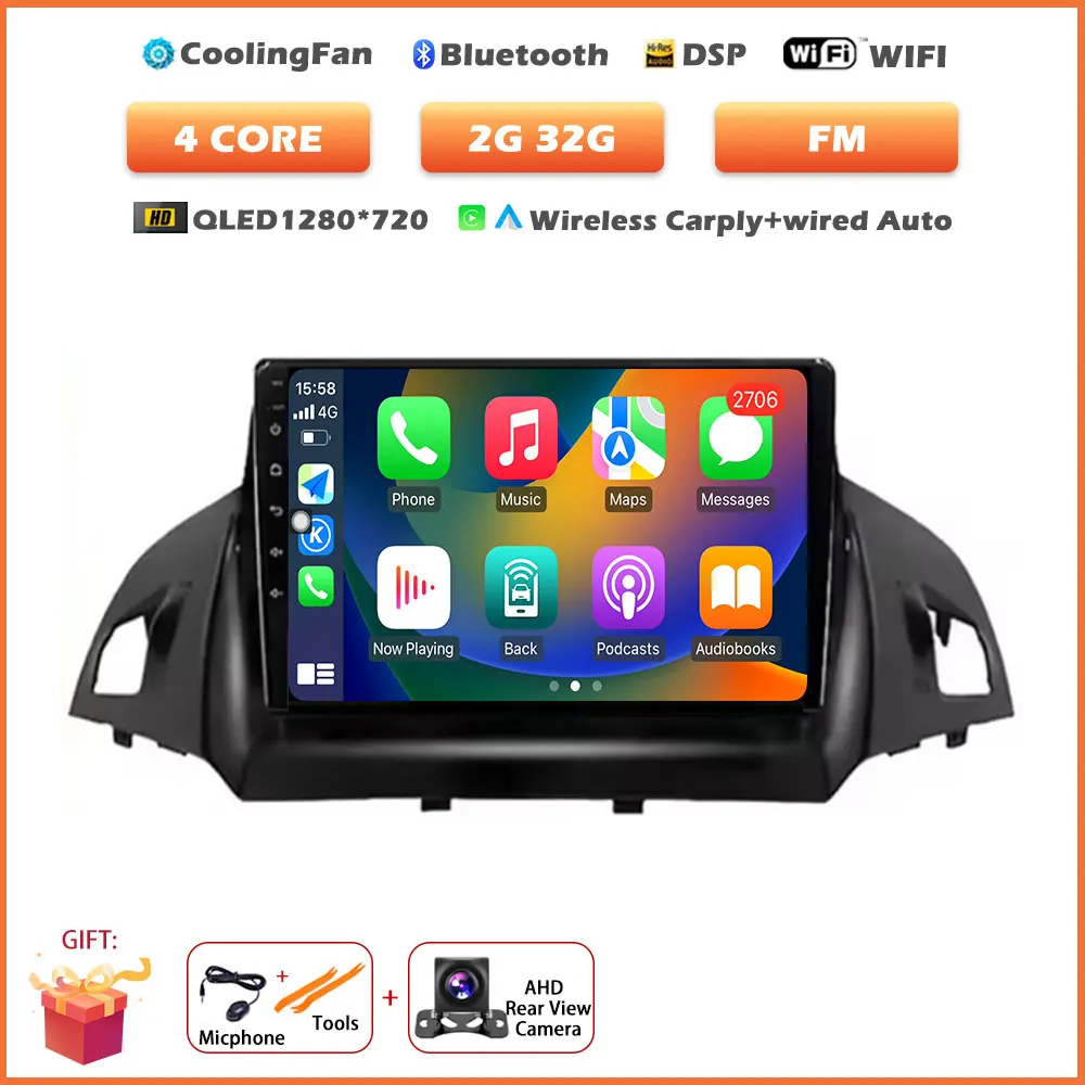 Voor Ford C-MAX Kuga 2 Escape 3 2012-2019 Android 16 Auto autoradio draadloze Carplay GPS navigatie scherm stereo video tools BT