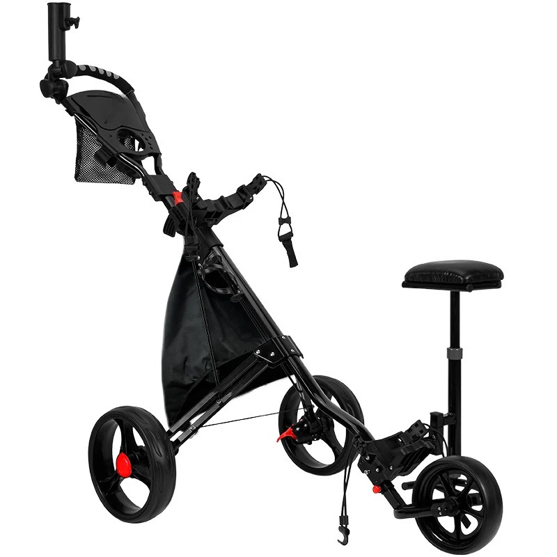 Golf three-wheel bag trolley with brakes foldable storage bag