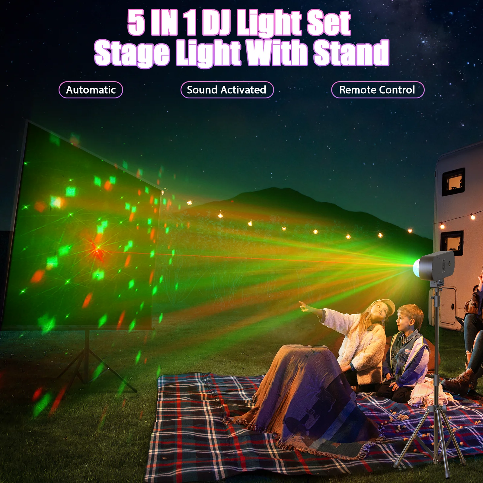 U'King Mini 5IN1 Luce Effetto con Supporto, Luce da Palcoscenico con Telecomando, Effetto Strobo, Luce Magic Ball per DJ, Feste, Spettacoli e Matrimoni