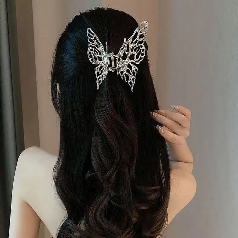 

Female Fashion New Headwear Alloy Hollow Butterfly Lady Hair Claw Silver Shark Hair Clip Casual Women Festivals Hairpin
