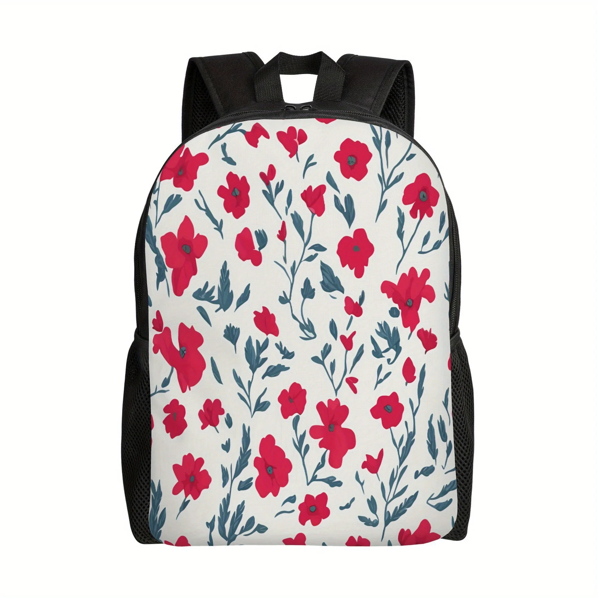 

ZLIENSZUS Men's Fashion Wildflower Backpack - Red and Blue Floral Print White Background, Durable Single Layer School Bag