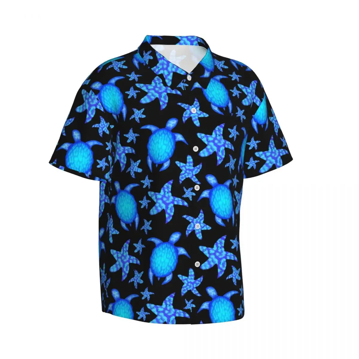 Blauwe Schildpadden Strand Shirt Zeester Print Hawaiiaanse Casual Shirts Mannen Retro Blouses Korte Mouw Koreaanse Mode Custom DIY Tops