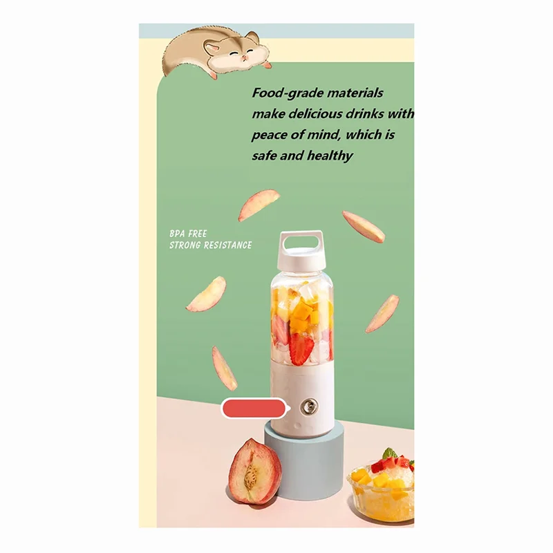 خلاط محمول صغير الحجم للعصائر والمخفوقات، كوب عصارة للسفر، صانع عصائر قابل لإعادة الشحن عبر USB، أزرق