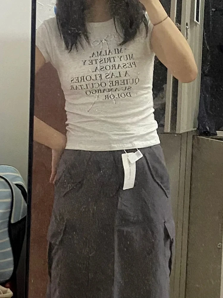 QWEEK Y2k Coquette Sexy Crop T-shirt Women 2024 Spring Summer Fashion Sexy Streetwear Slim Cropped Tops Letter Print Tees