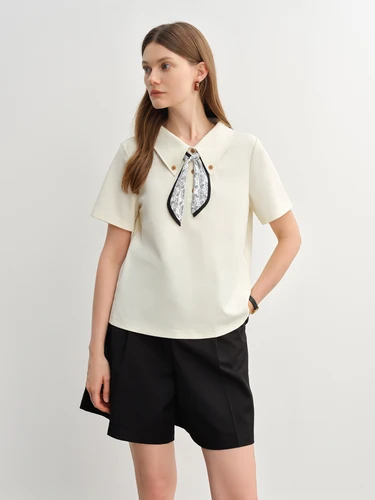 Imagen 2 del producto DUSHU, camiseta de talla grande con estampado de bufanda y flores para mujer, camiseta de manga corta con cuello tipo Polo, novedad de 20225, ajuste relajado 25DS82918