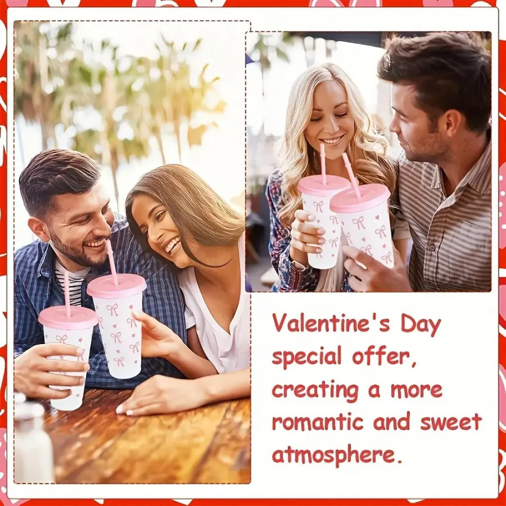 10/20/30 Pack 24oz Pink Bow Plastic Cups Tumblers, Reusable Cup, Iced Coffee Cup With Straw And Lid, Suitable Mother's Day, Dates, Birthday Parties, Outdoor Activities, Daily Use And Camping Summer Drink Cup Valentine's Day,, Mother's Day, Halloween