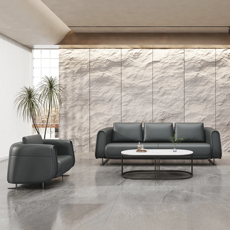 

Modern Luxury Leather Office Sofa Set with Tea Table for Business Reception Company Furniture Boss School Hotel Office Sofas