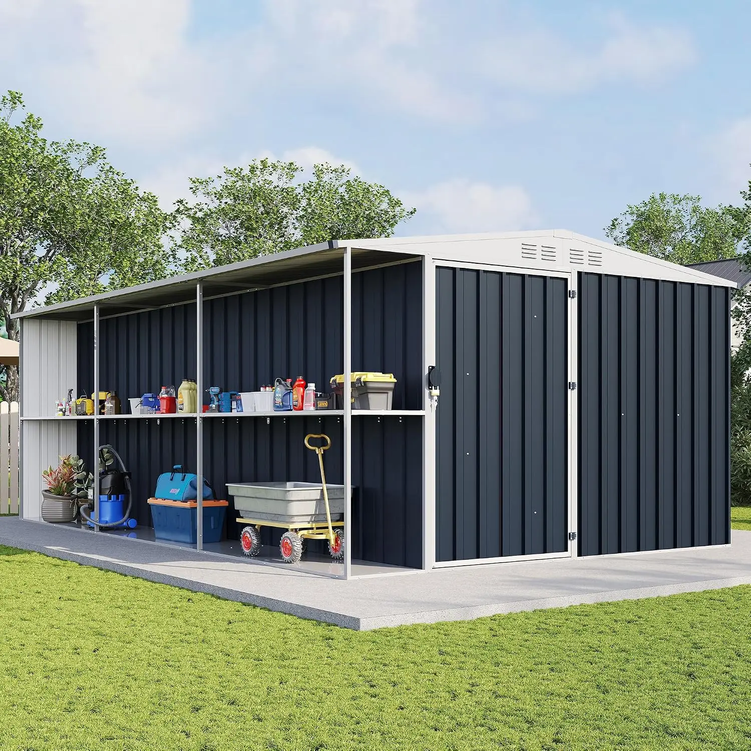 8x10x6 FT Outdoor Storage Shed with Shelving Rack for Backyard Garden Tool Organization, Customized