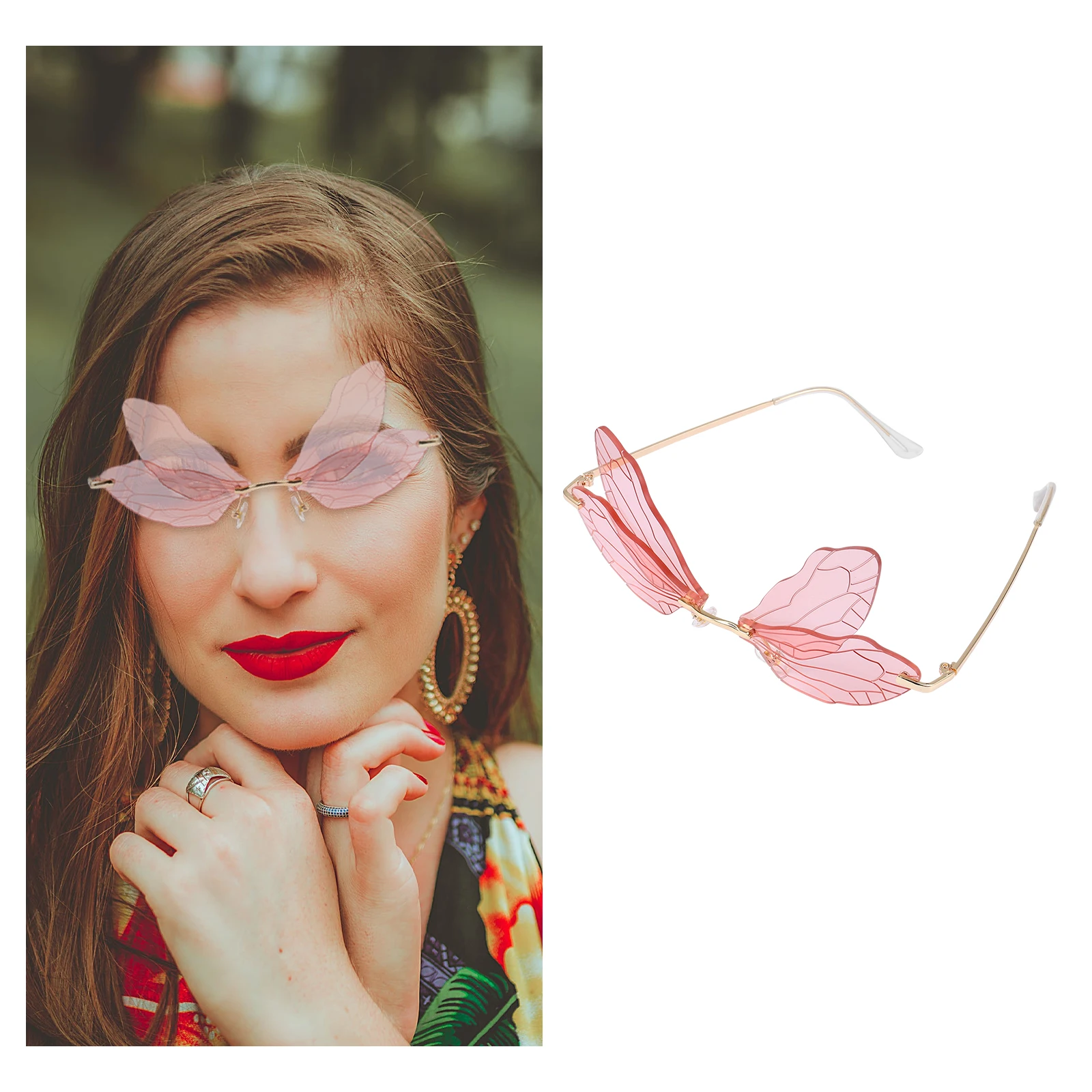 

Dragonfly Wing Rimless Glasses Rimless Eyewear Brown Frameless Irregular Shape Women Men PC Metal Material Gifts