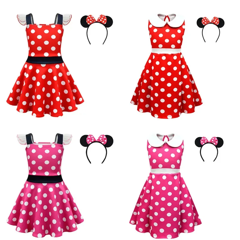 2025 nuevo vestido informal de lunares de verano para Halloween para niñas pequeñas ropa de dibujos animados de Mickey Minnie para niñas lindas princesa Sling