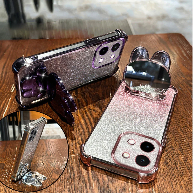 

Y28 Soft Case For Vivo Y28 Y27s Y20a Y20s Y21 Y21a Y21s Y22s Y19 Y19s Y17s Y18 Rabbit Makeup Mirror Holder Bracelet Bumper Cover