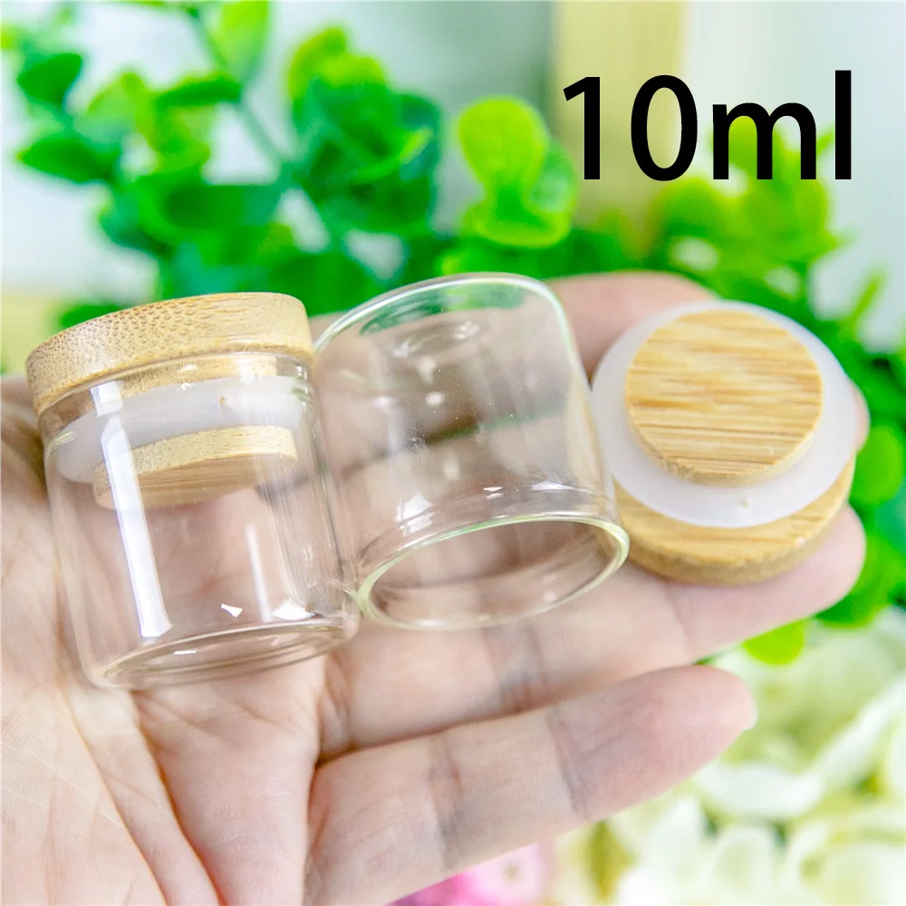 50Pcs Customized Bamboo Wood Rubber Lid Glass Bottles Food Grade Hyaline Vials Reusable Eco-Friendly Gifts Empty Jars