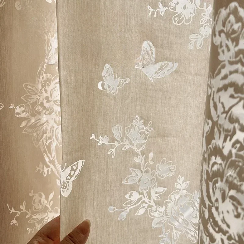 French Cream Style Retro Hollow Butterfly Flower Impermeable Beautiful Curtain Gauze Living Room Girl Bedroom Dream