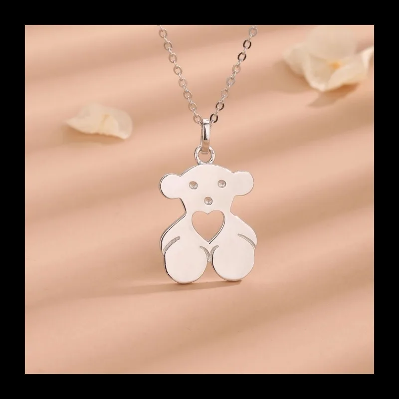 

ins style S925 sterling silver cute bear necklace simple fashion light luxury necklace pendant