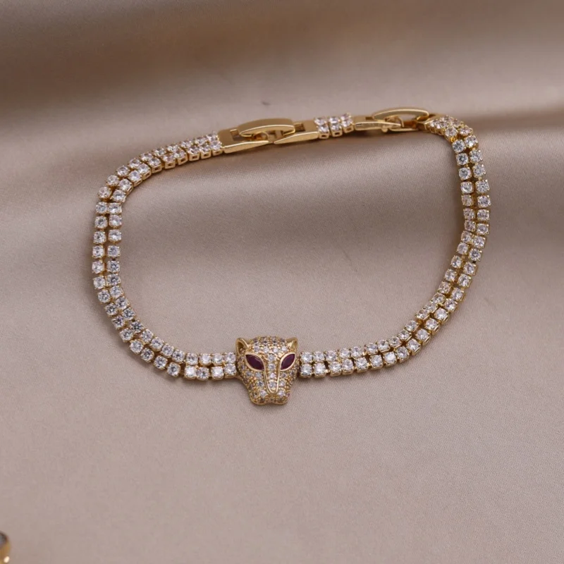 تصميم كوري جديد مجوهرات الأزياء 14K مطلية بالذهب الفاخرة الزركون ليوبارد سوار أنيق المرأة اكسسوارات العمل اليومي